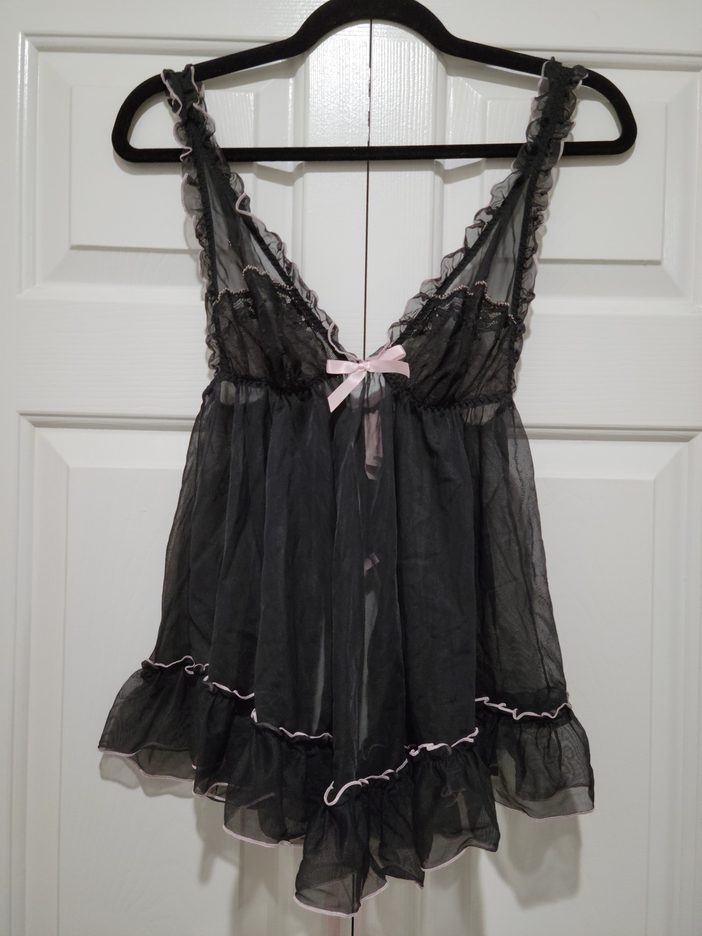 Victoria's Secret Black Sheer Babydoll Chemise with Pink Trim